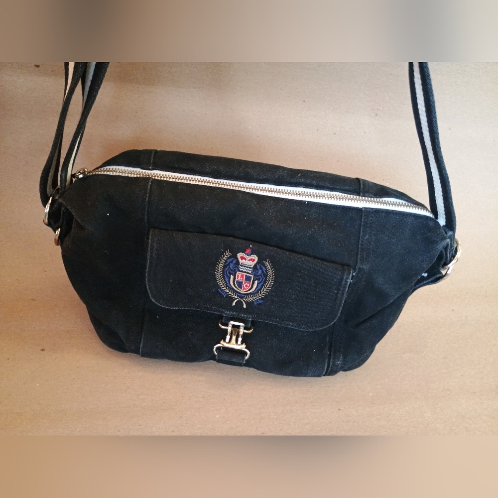 Liz Clairborne Accessories Navy Blue Canvas Purse Bag Crescent Vtg